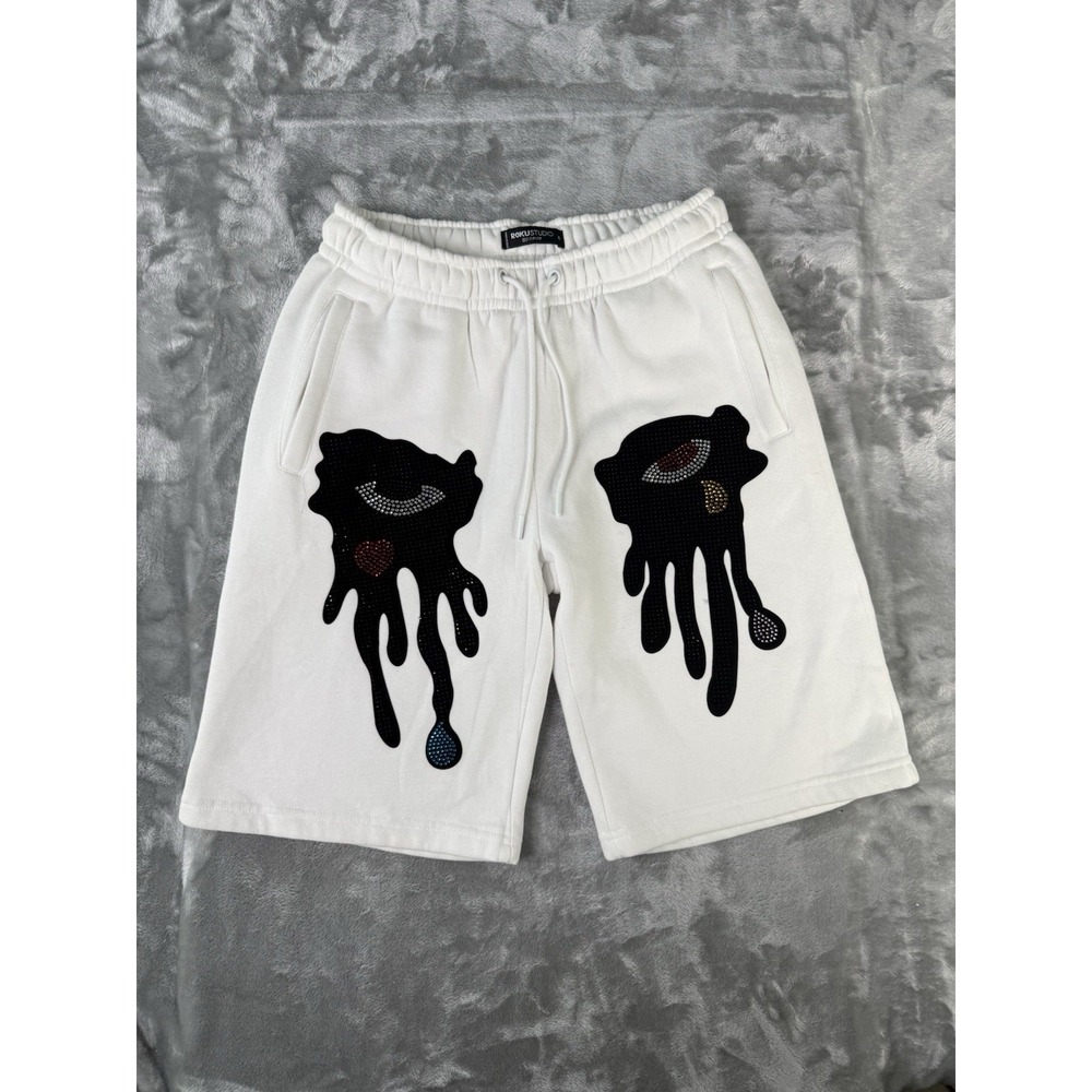 Roku Studio Tear Drop Eyes Men's Shorts Small Streetwear Graphic Rhinestone's